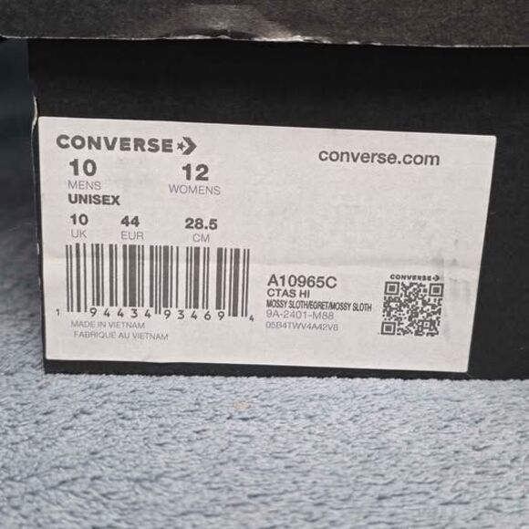 Converse CTAS Hi Mossy Sloth Sneakers Mens 10 Womens 12